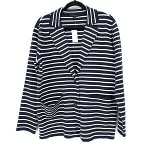 Ann Taylor Nautical Striped Knit Blazer Two Button Womens Size M Navy White NEW